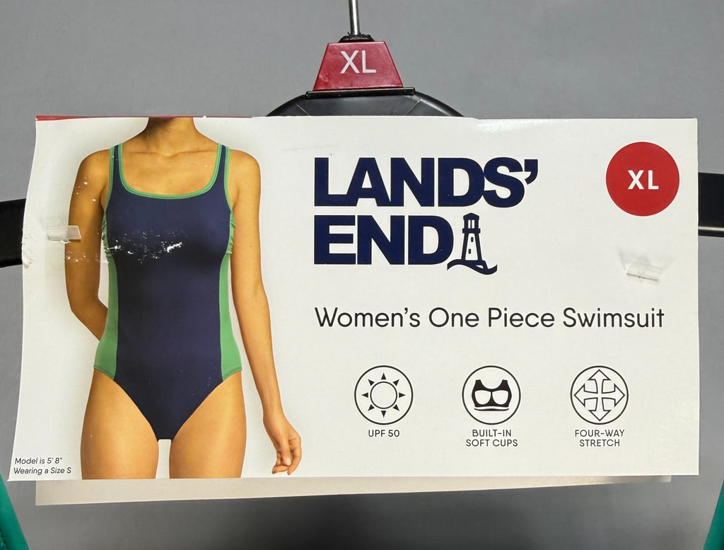 NWT Lands' End Fully Lined Scoop Neck One-Piece Swimsuit Women's XL Blue/Green