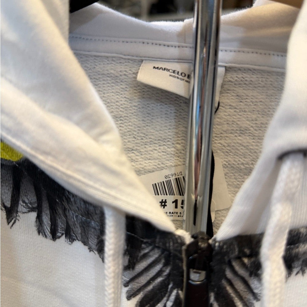 Marcelo Burlon kids - White Hoodie with Black and Yellow Owl Design