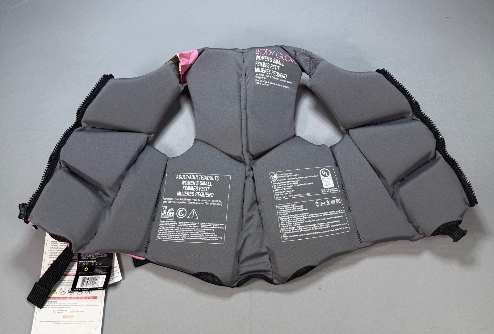 NWT Body Glove Segmented PFD Life Jacket Women's Small Black Pink Lightweight