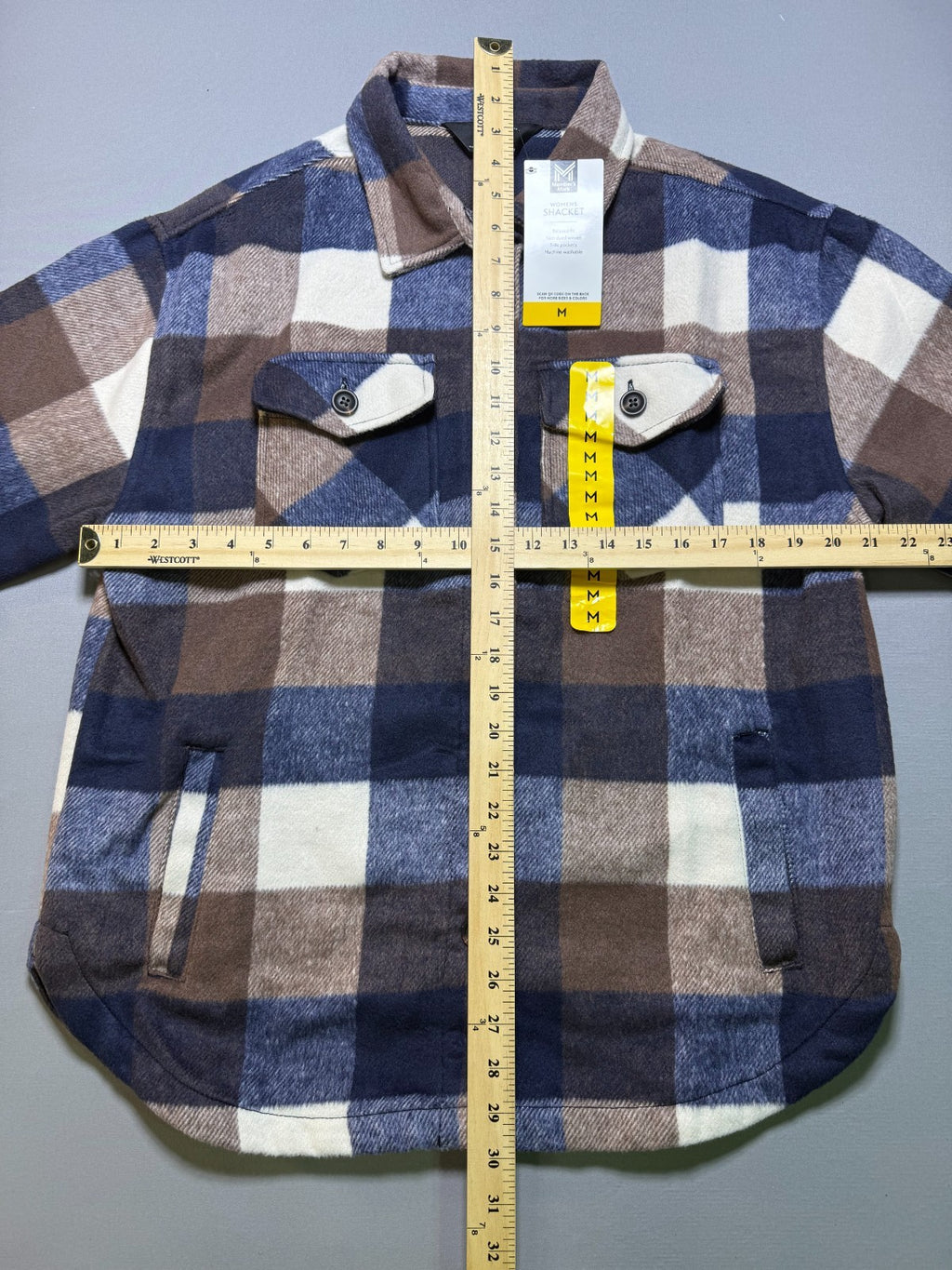 NWT Member's Mark Button-Front Plaid Shacket Women's XL Multicolor Flap Pockets