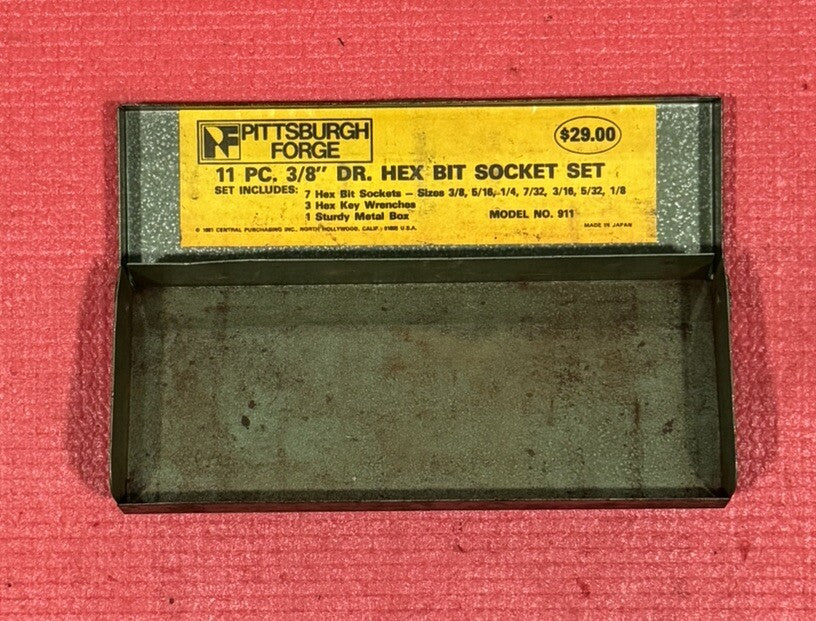 Vintage Pittsburgh Forge 911, 3/8" Drive Hex Bit Socket Set Green Case Only RARE