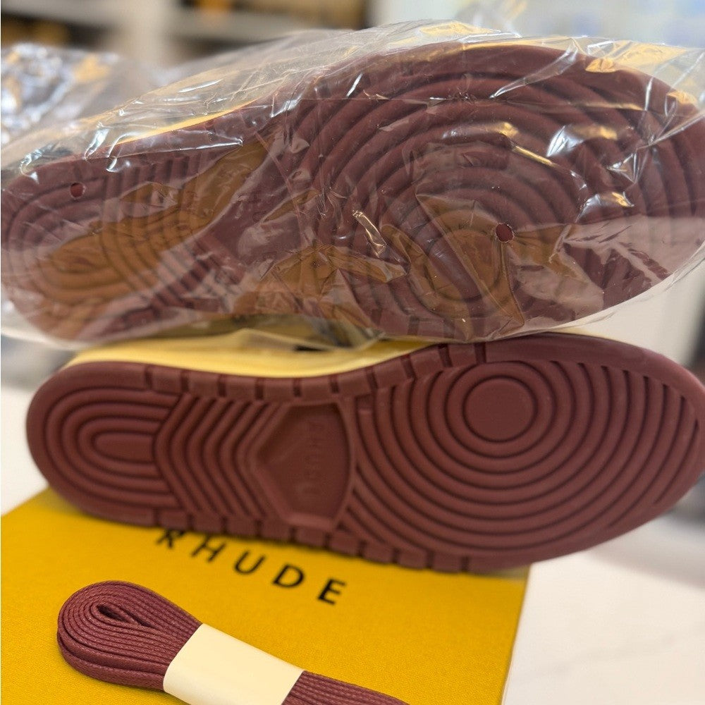 Rhude Burgundy and Cream High-Top Sneakers