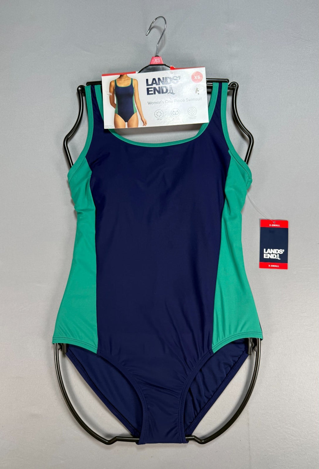 NWT Lands' End Fully Lined Scoop Neck One-Piece Swimsuit Women's XS Blue/Green