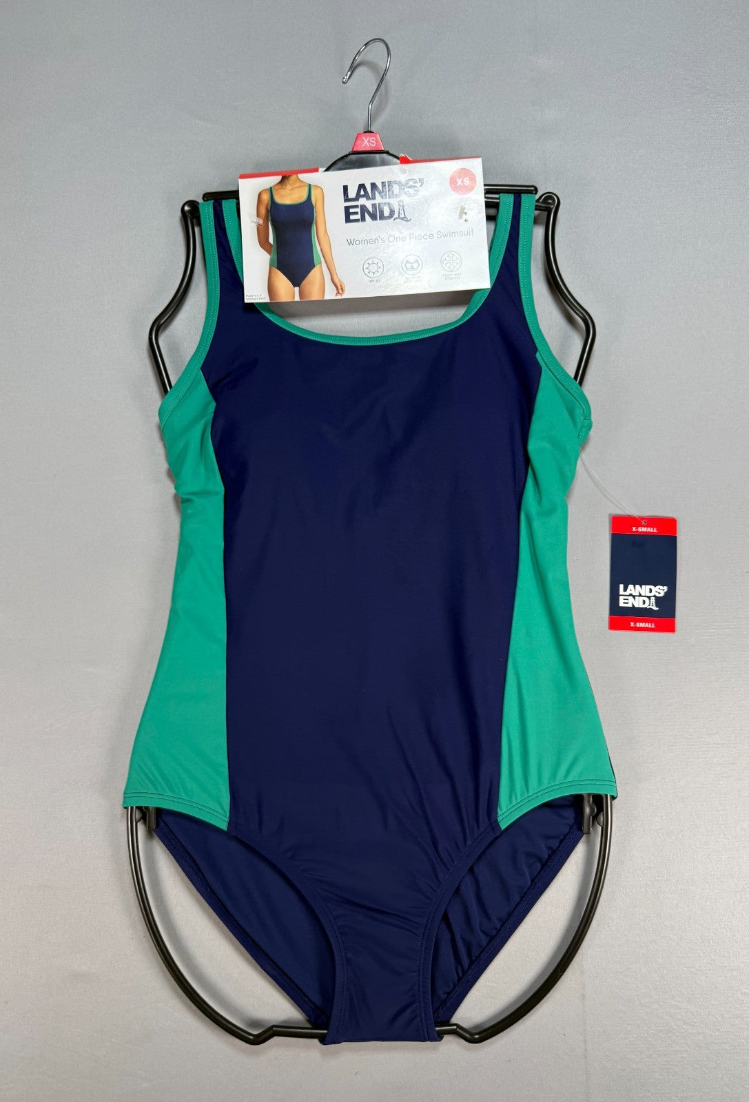 NWT Lands' End Fully Lined Scoop Neck One-Piece Swimsuit Women's XS Blue/Green