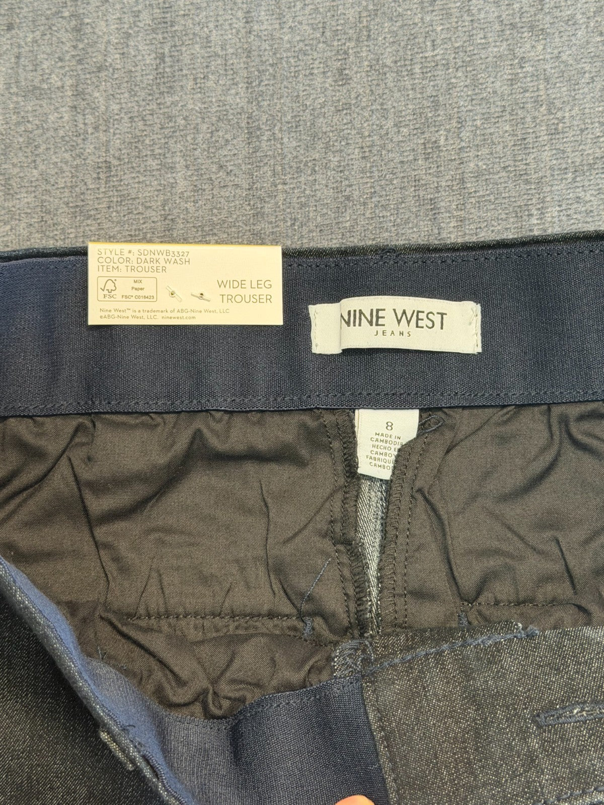 NWT Nine West Jeans Wide Leg Trousers Pants Women's 8 Dark Blue Slash Pockets