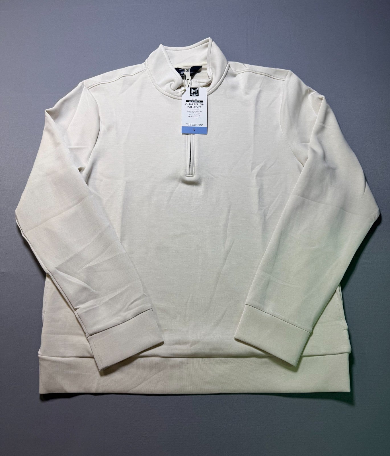 Member's Mark Sandwash Quarter-Zip Pullover Men Large Beige Eco-Conscious Fabric