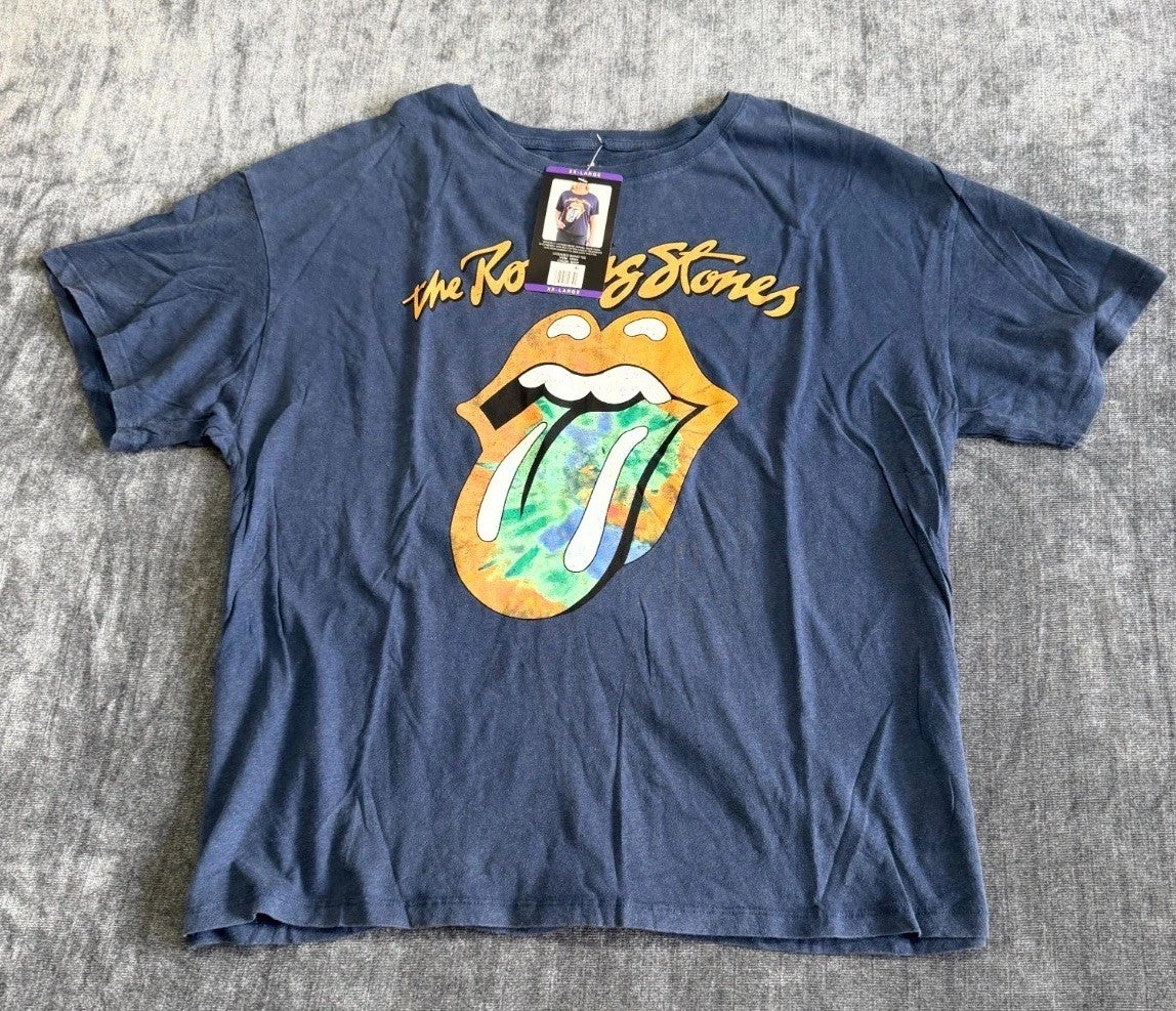 NWT The Rolling Stone Graphic Print T-Shirt Women's 2XL Navy Pullover 100%Cotton