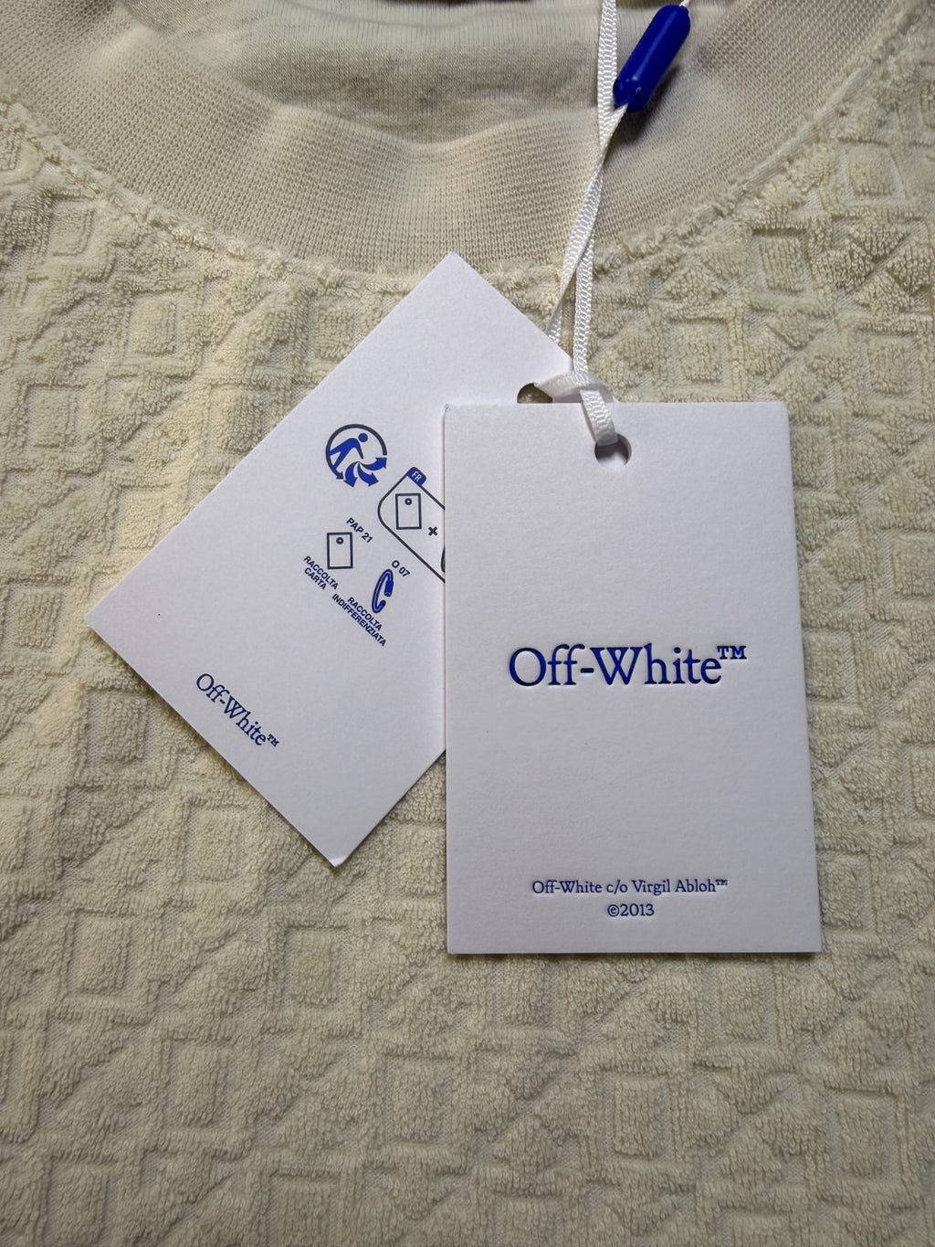 NWT Off-White Towel Terry All Over Logo T-Shirt Men XL Ivory Short Sleeve Casual
