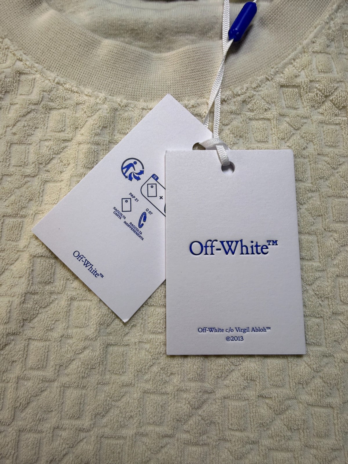 NWT Off-White Towel Terry All Over Logo T-Shirt Men XL Ivory Short Sleeve Casual
