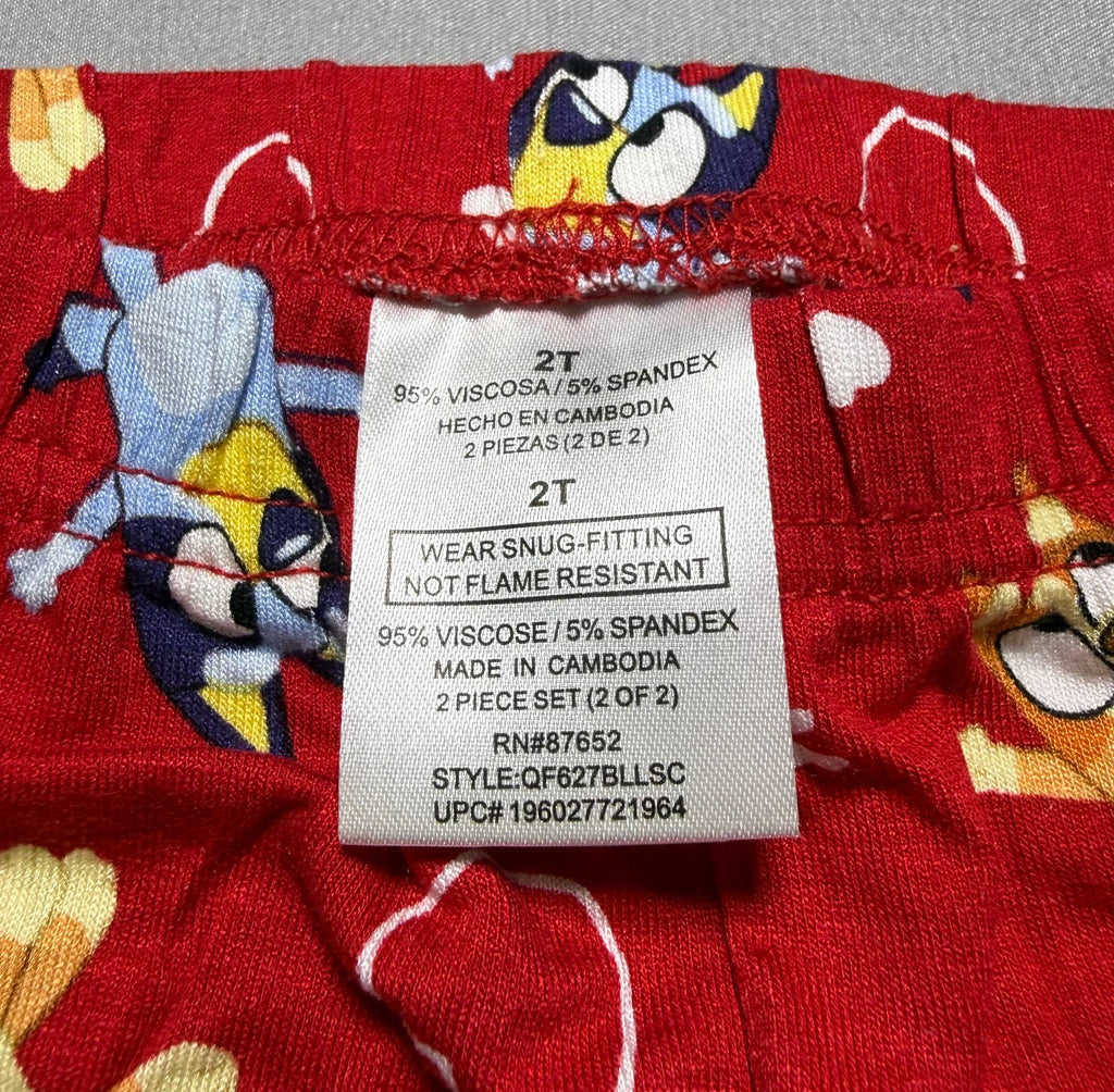 Bluey and Pretzel Character Valentines 2-Piece Pajama Set Toddlers 2T Red Comfy