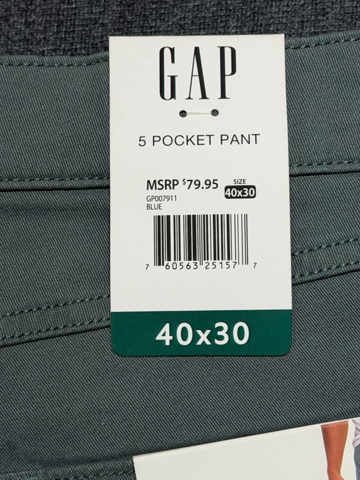 NWT Gap Slim Fit Stretch Twill Pants Men's 40X30 Blue Zip-Fly Classic 5-Pockets