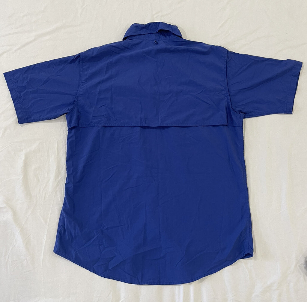 World Wide Sportsman fishing shirt, Blue mens Size L Large vented back  B1