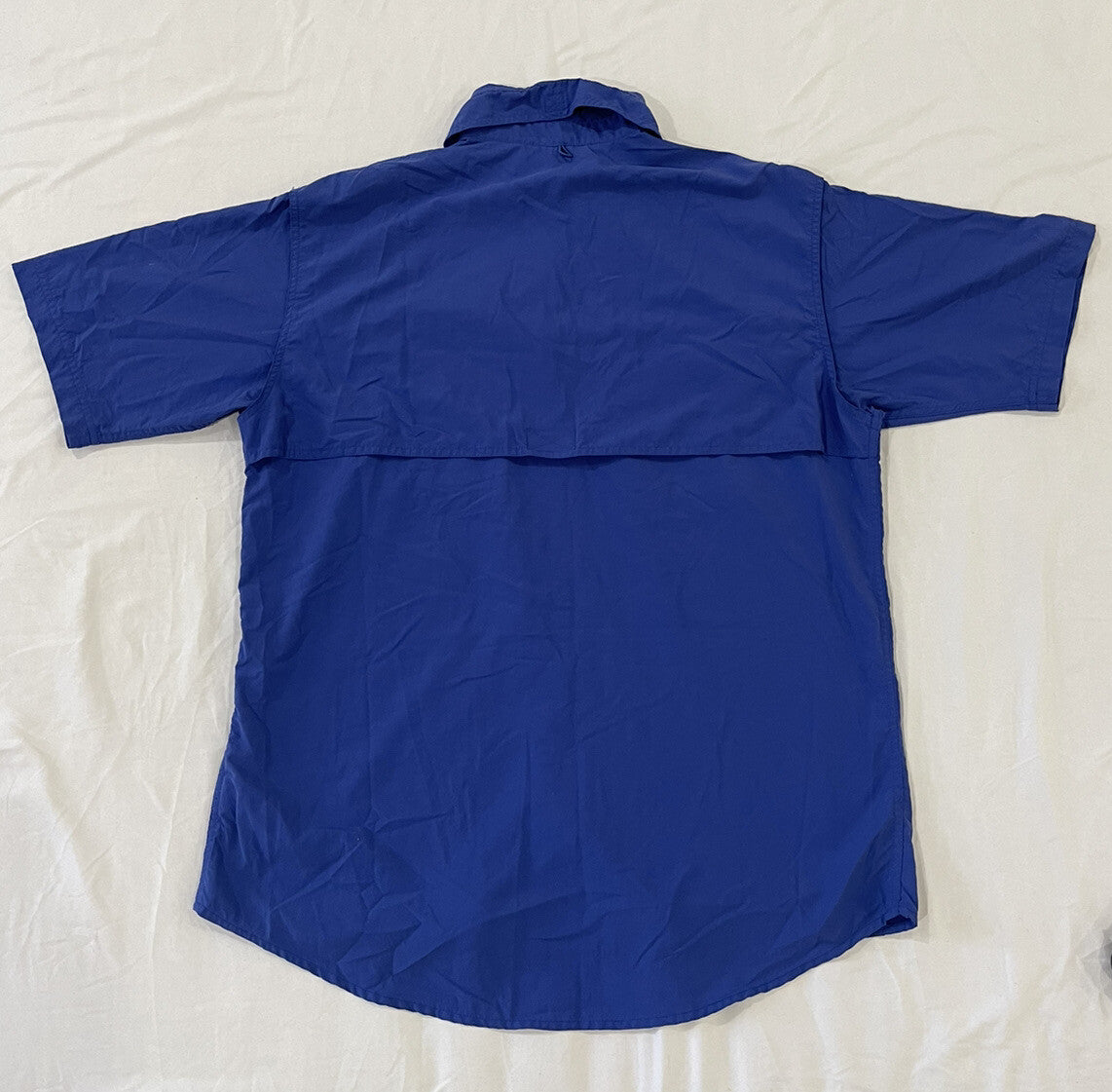 World Wide Sportsman fishing shirt, Blue mens Size L Large vented back  B1