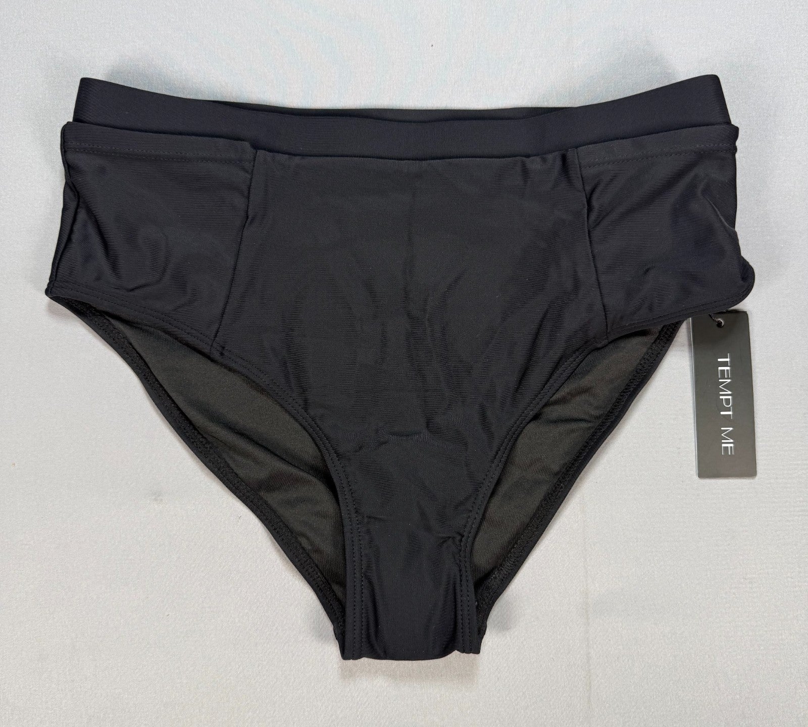 NWT Tempt Me High Waisted Bikini Bottoms Womens Small Black Tummy Control Briefs