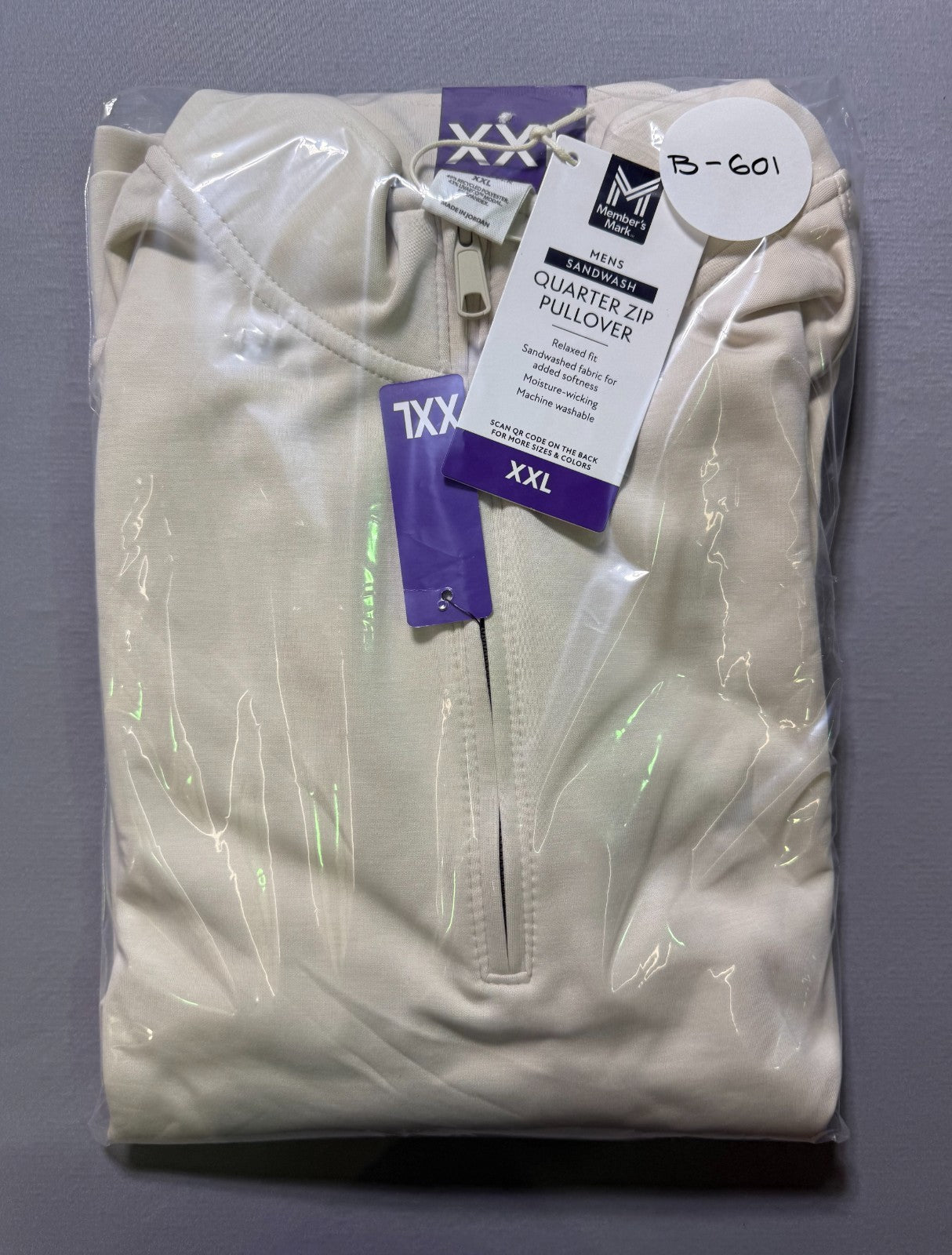 NWT Member's Mark Quarter Zip Pullover Sweatshirt Men's 2XL Beige Long Sleeve