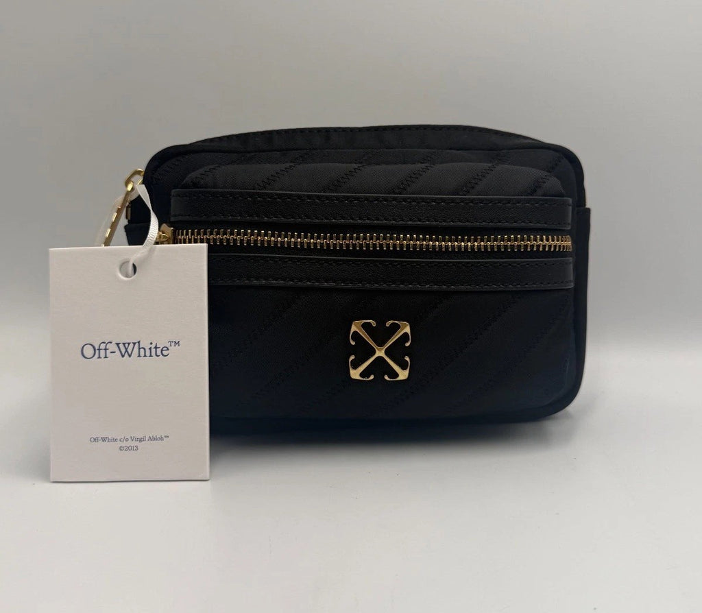 NWT Off-White Quilted Waist Sling Bag Women's Black Arrow Logo Zipper Fashion