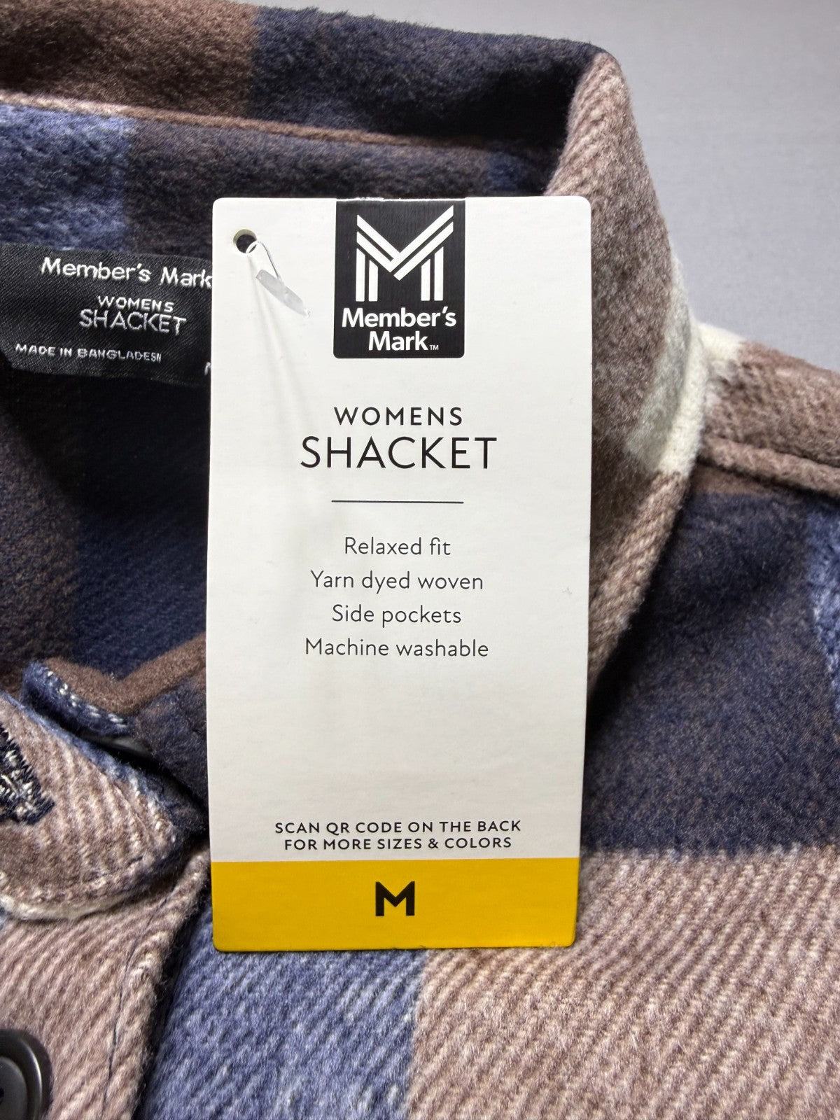 NWT Member's Mark Button-Front Plaid Shacket Women's XL Multicolor Flap Pockets