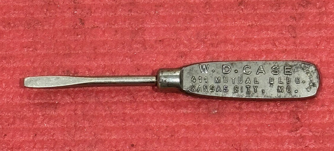 Antique Advertising WD CASE Metal Miniature Flat Screwdriver Kansas City MO RARE