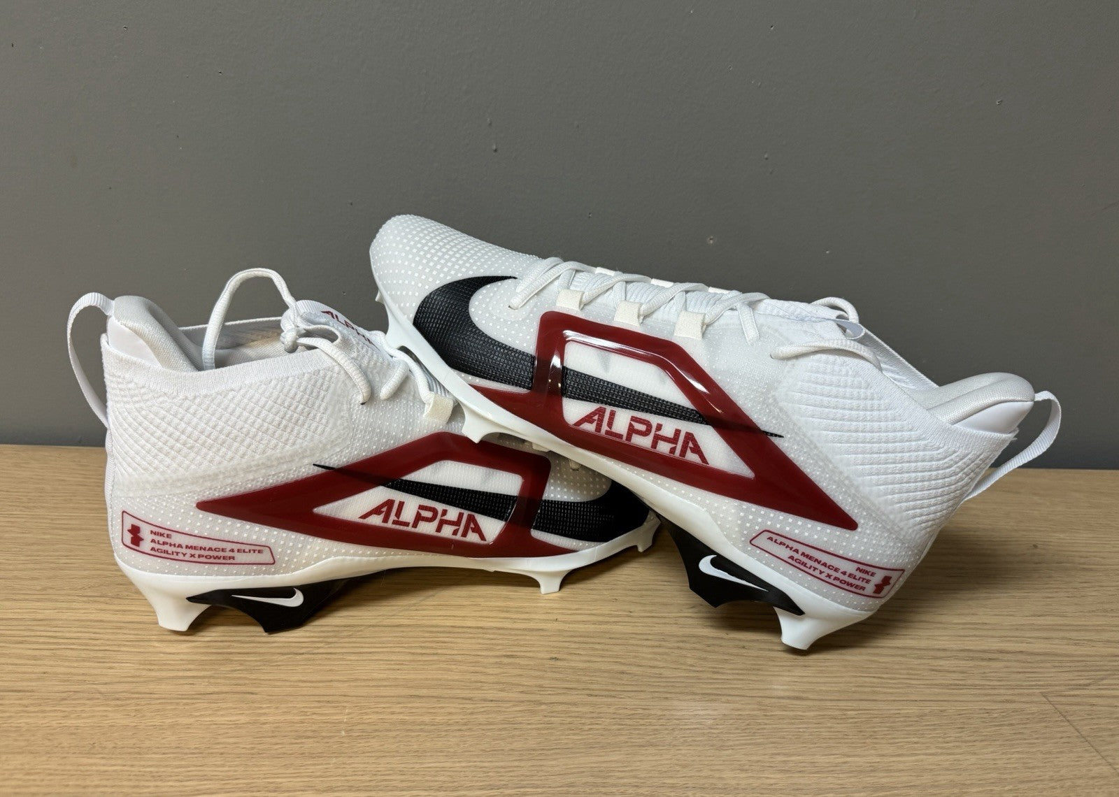 NEW Nike Alpha Menace 4 Elite Football Cleats White | Red MEN'S SIZE 13.5