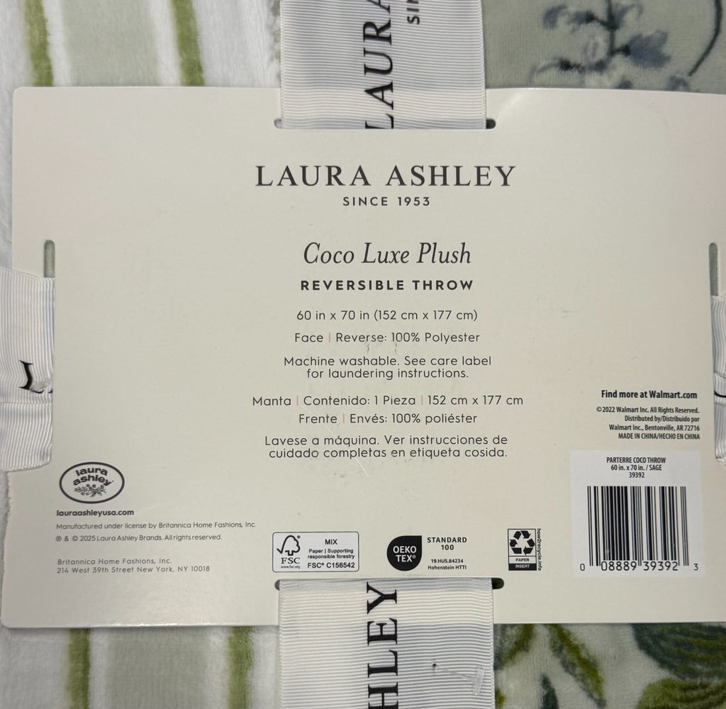Laura Ashley Coco Luxe Plush Reversible throw blanket 60"x70" CHOOSE COLOR