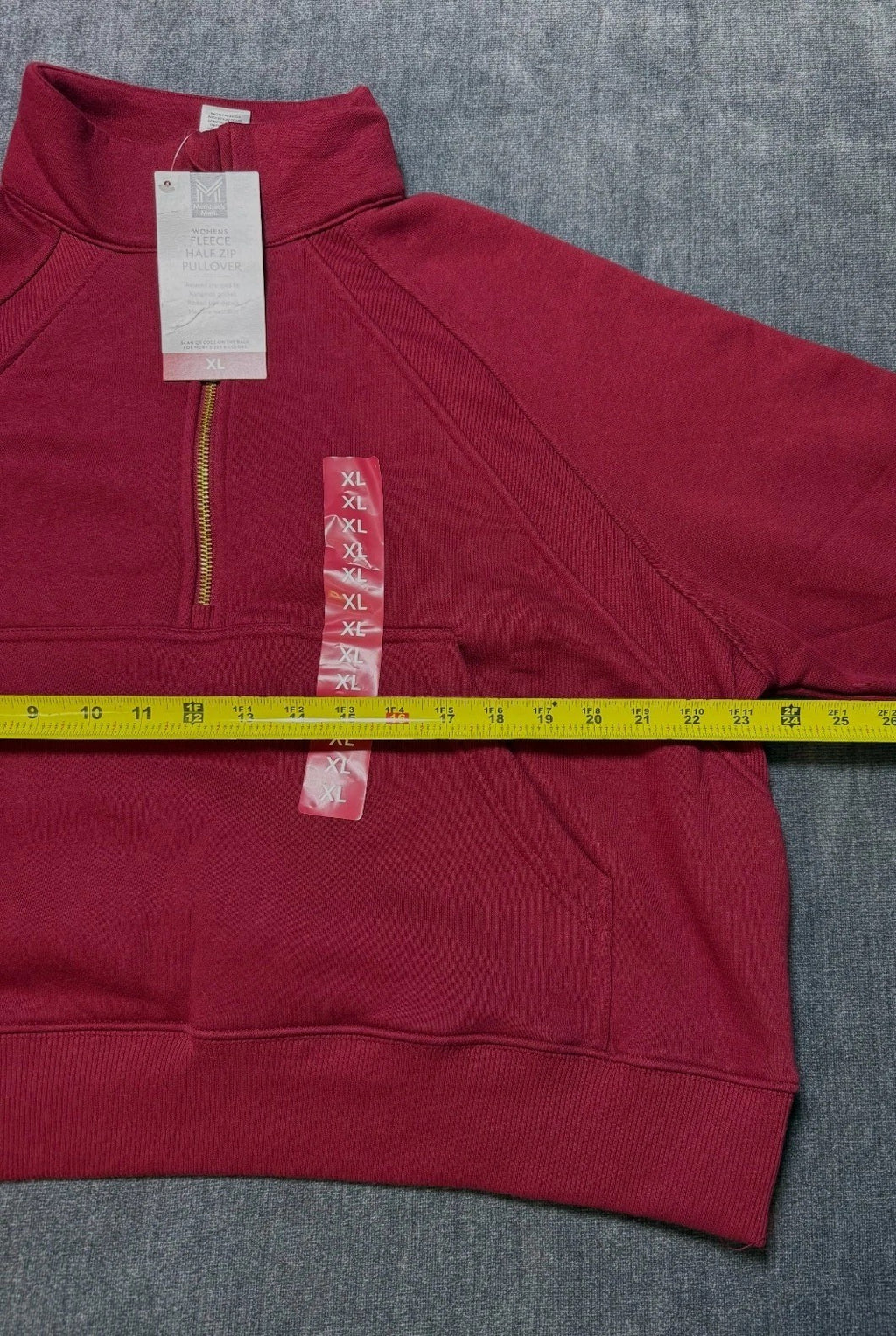 NWT Member's Mark Fleece Half-Zip Pullover Sweatshirts Womens XL Red Long Sleeve