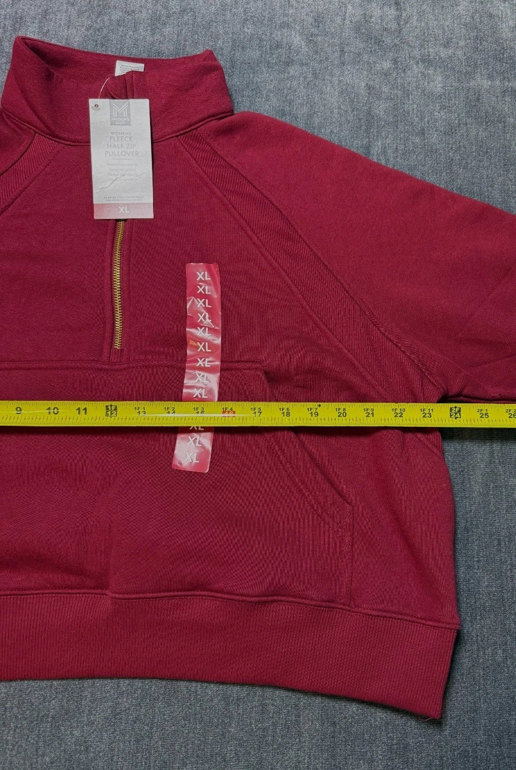 NWT Member's Mark Fleece Half-Zip Pullover Sweatshirts Womens XL Red Long Sleeve