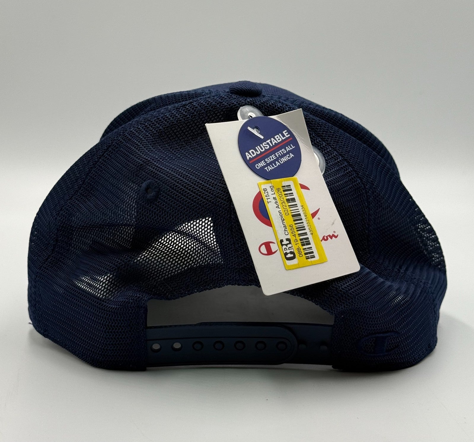 NWT Champion Logo Trucker Hat Men's Navy Blue Mesh Adjustable Snapback Cap