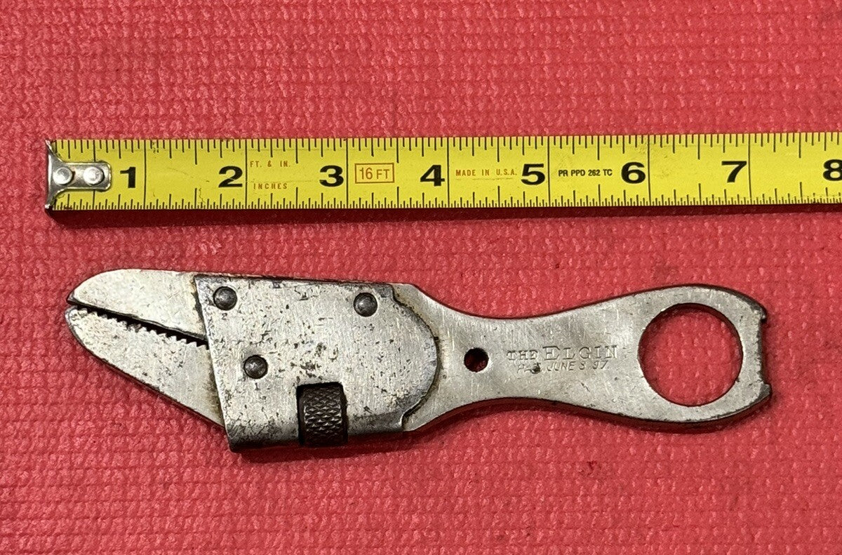 ELGIN RARE ADJUSTABLE ALLIGATOR WRENCH CARL GOPPETT PAT JUNE 1897 VERY RARE