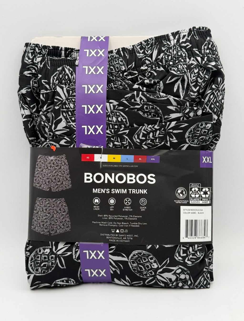 NWT Bonobos Swim Trunks Men's 2XL Black Pineapple Print Drawstring Summer Beach