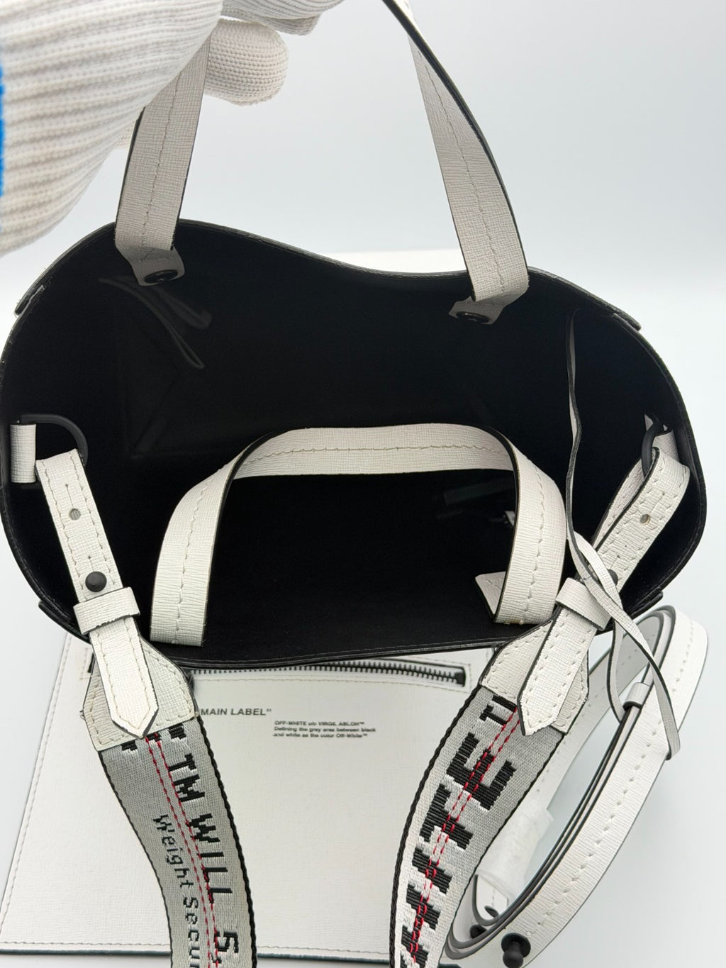 Off-White Sculpture Tote Bag Women White Leather Industrial Strap Luxury Handbag