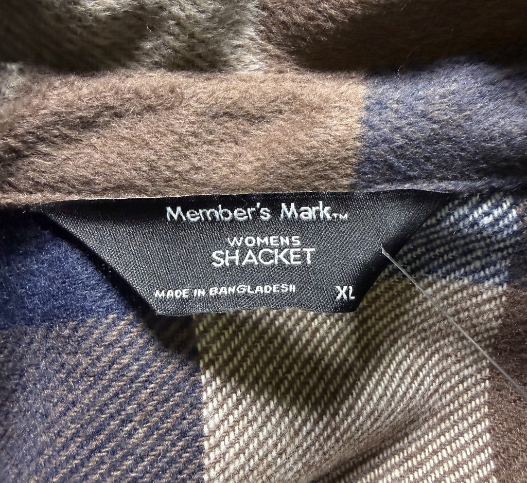 NWT Member's Mark Button-Front Plaid Shacket Women's XL Multicolor Flap Pockets