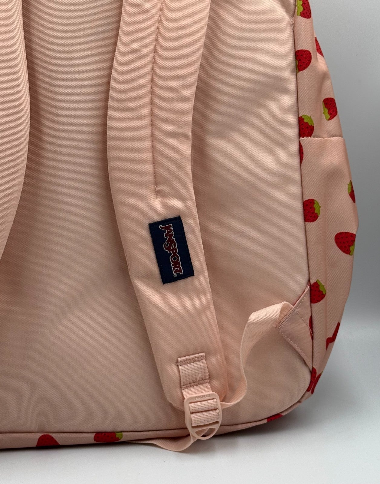 NWT JanSport Big Student Backpack Strawberry Shower Pink Fruit Print 15" Laptop