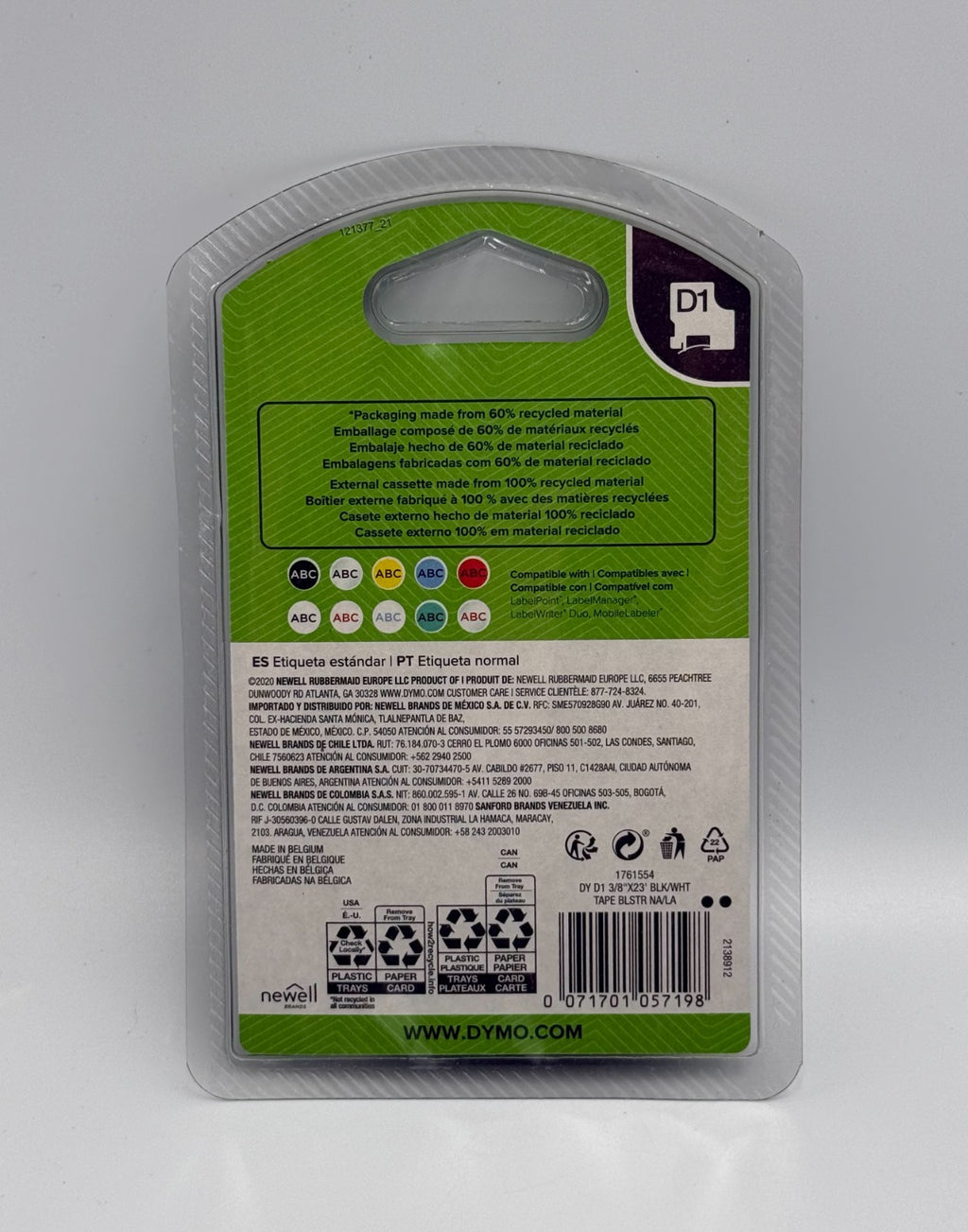 New DYMO D1 1761554 Standard Label Tape Black on White - 9mm 3/8" x 23ft