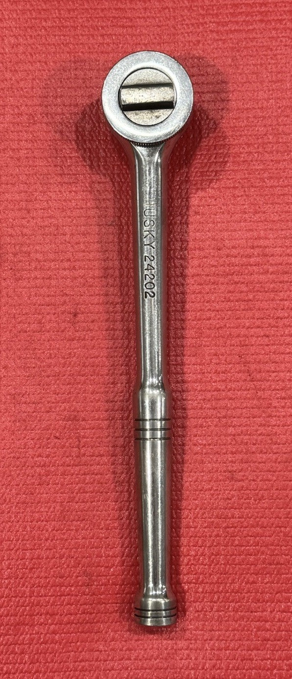 Vintage Husky 24202  1/2" Drive Quick Release Chrome Ratchet w/ Thumb Wheel