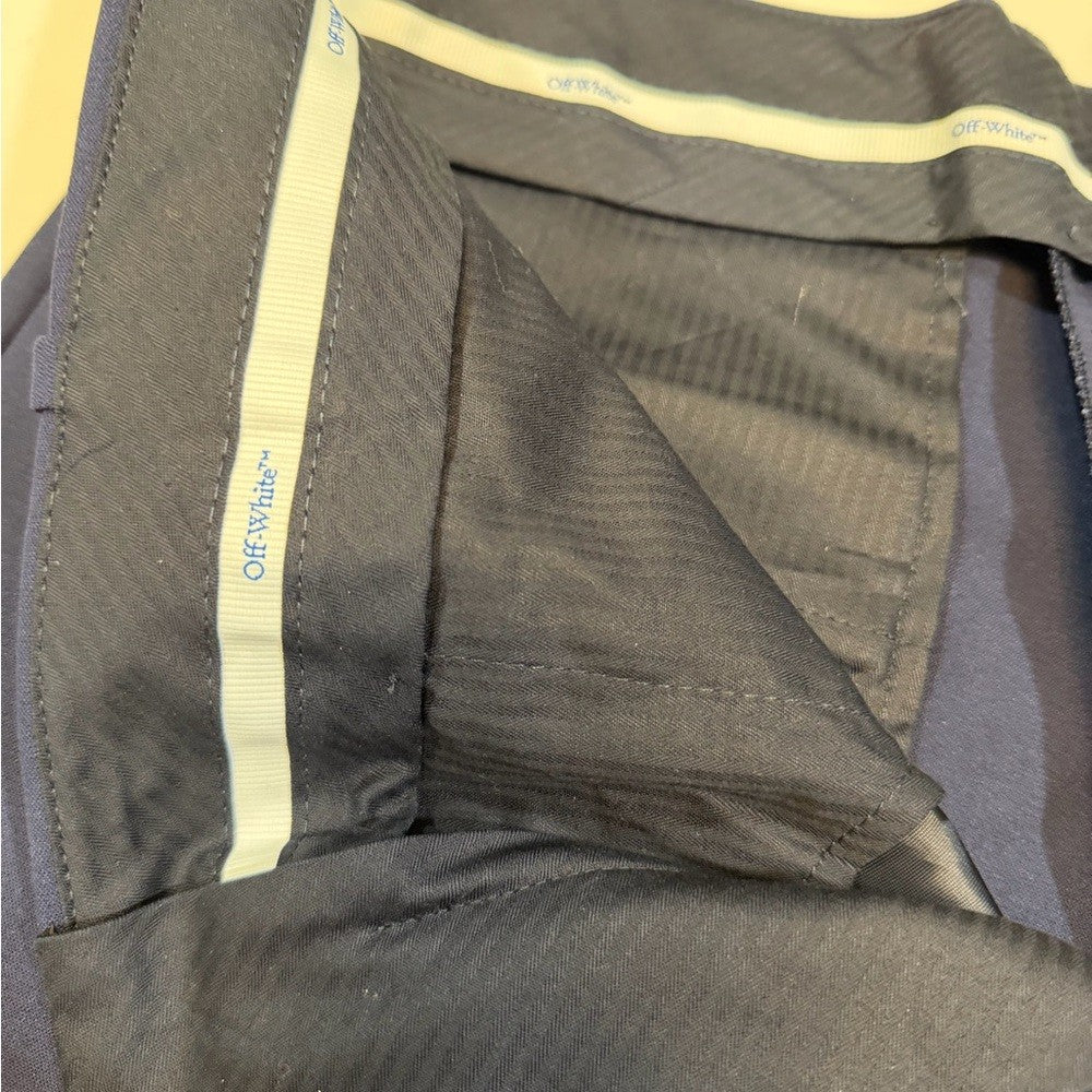 Off-White Men's Tech-Wool Slim Pants Sierra Leone Dark Blue Dress Pants 34x34