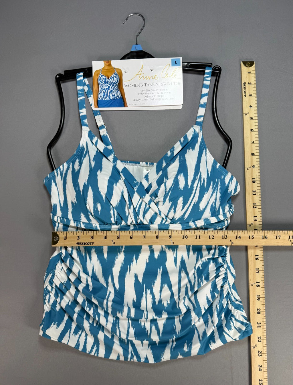 Anne Cole Limited Edition Tankini Swim Top Women's Large Blue Ikat Print Preppy
