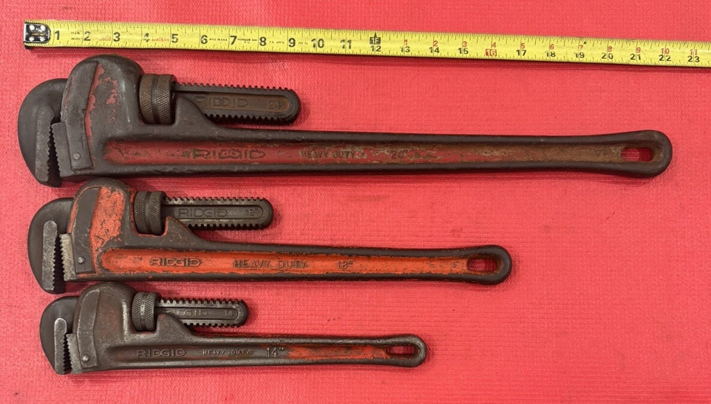 Ridgid Lot Of 3 Pipe Wrench Heavy Duty 24” 18” 14” The Ridge Tool Co Elyria USA