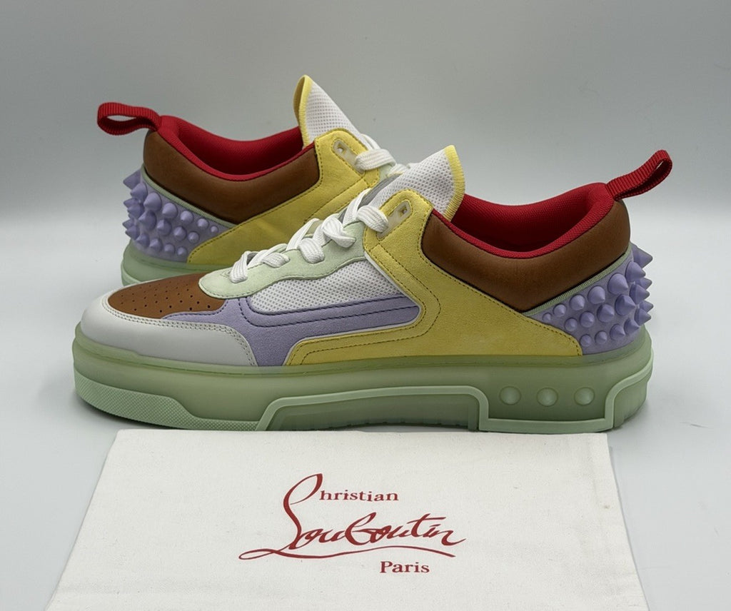 Christian Louboutin Calf Loubi Flat Sneakers Green/Lilac Size 43.5 EU; 10.5 US
