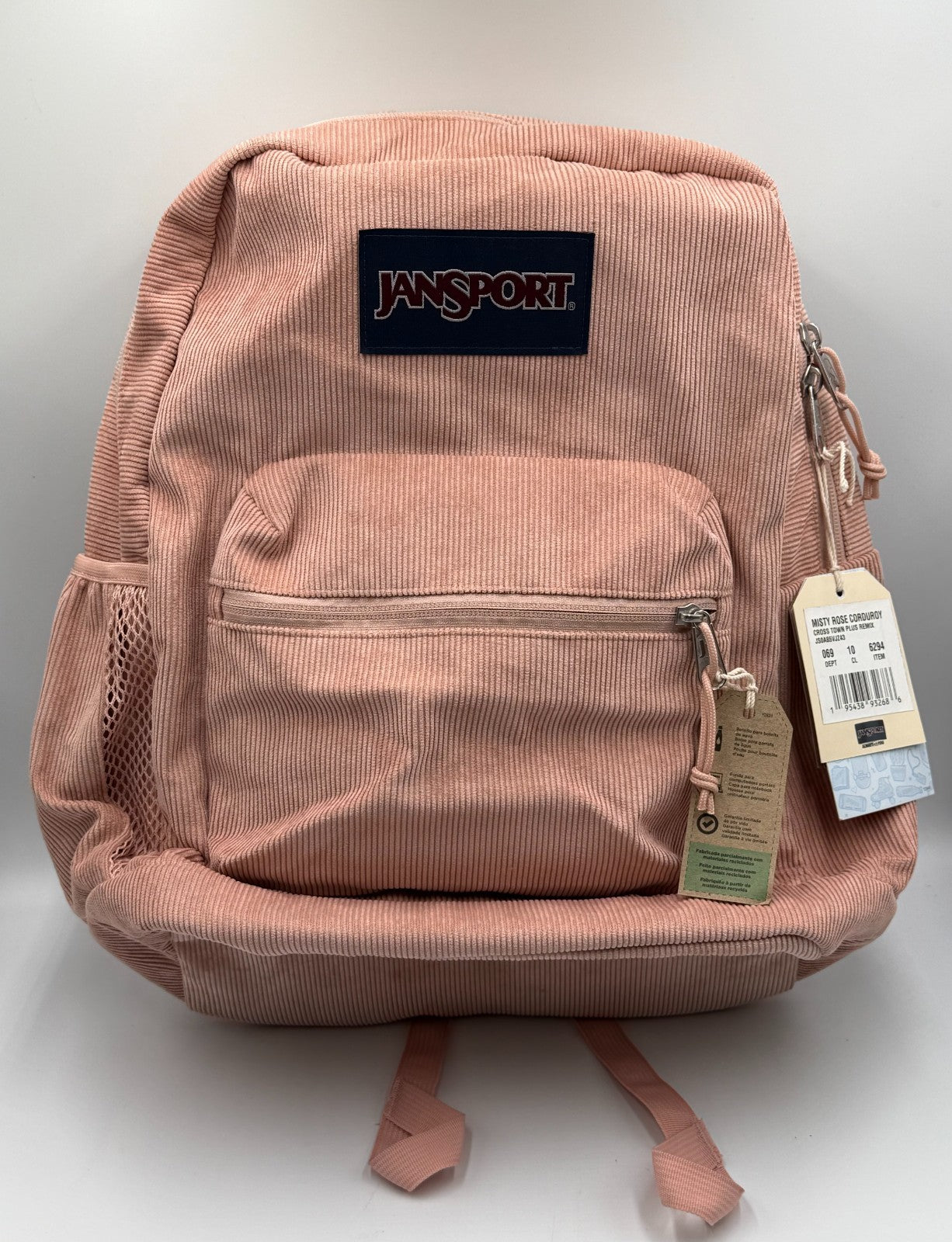 NWT JanSport Cross Town Plus Remix Misty Rose Corduroy Backpack 15" School Bag