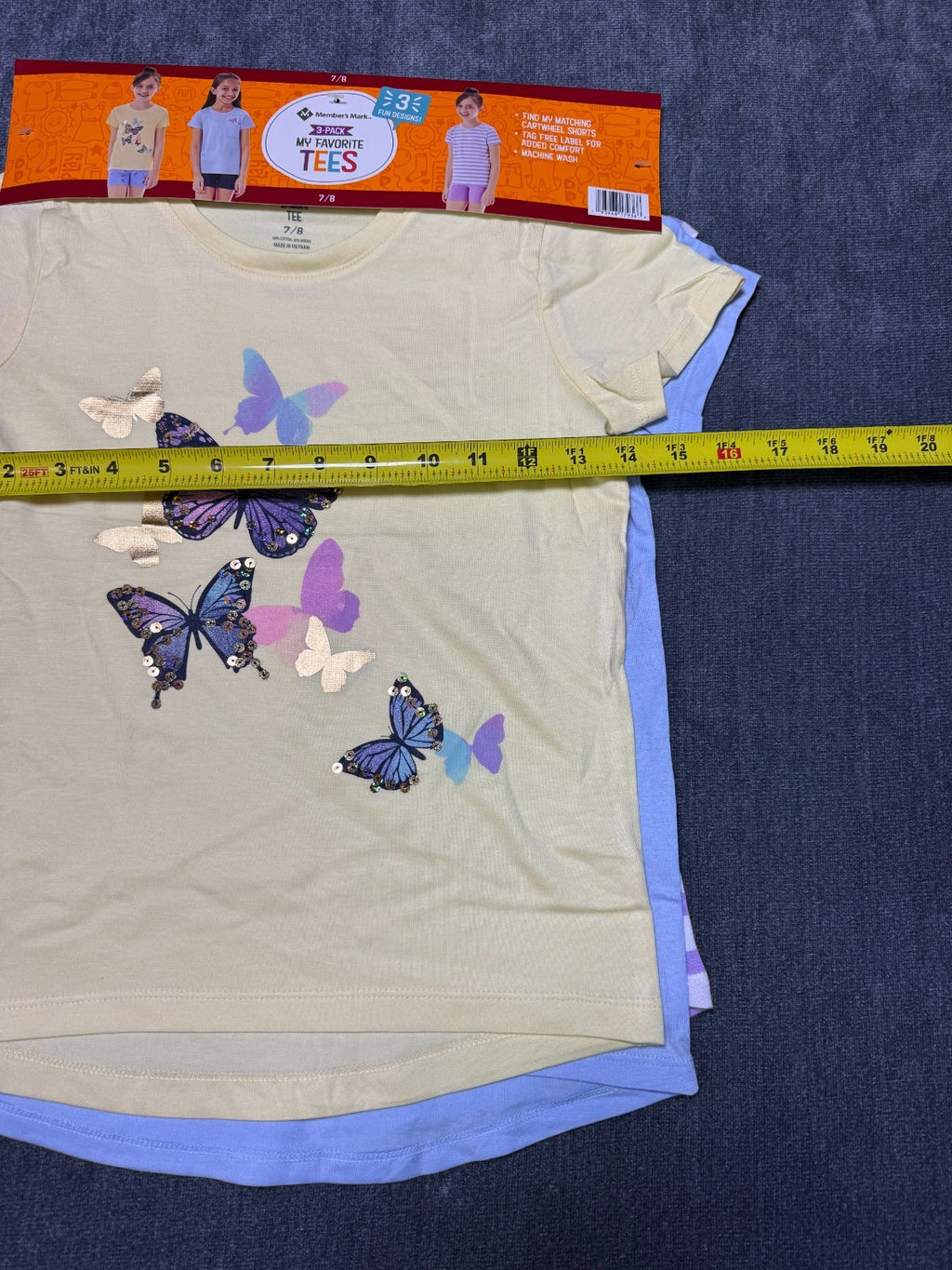 NWT Member's Mark My Favorite Active Tees Girls 7/8 Multicolor Preppy - 3-Pack