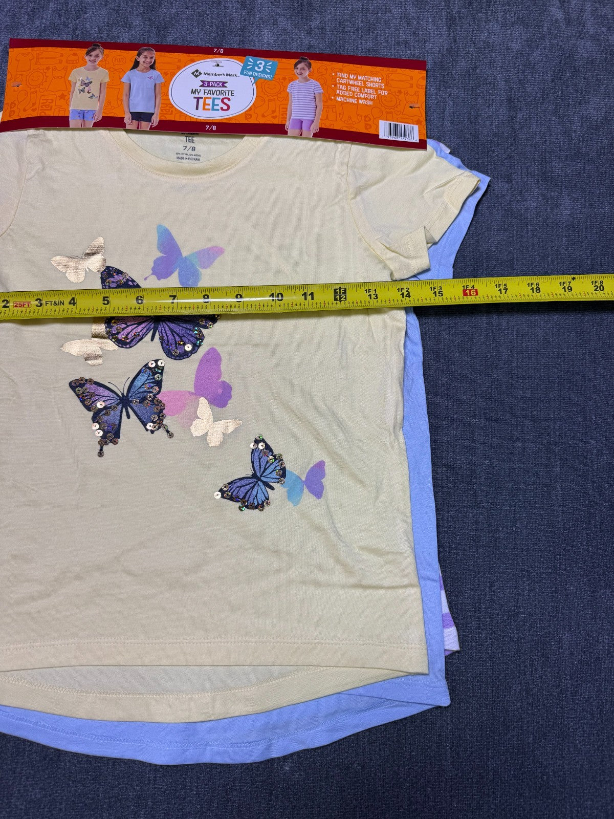 NWT Member's Mark My Favorite Active Tees Girls 7/8 Multicolor Preppy - 3-Pack