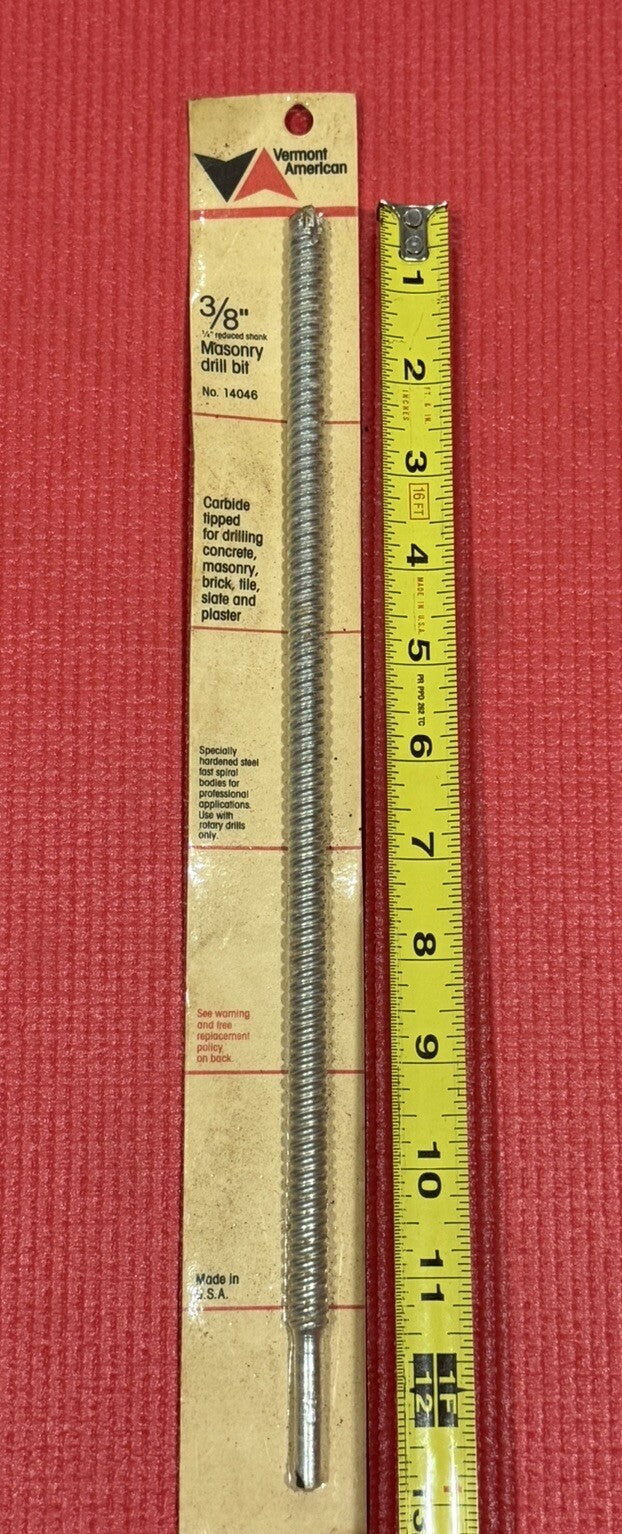 Vermont American No 14046 USA 3/8” x 13” Carbide Tipped Masonry Drill Bit NEW