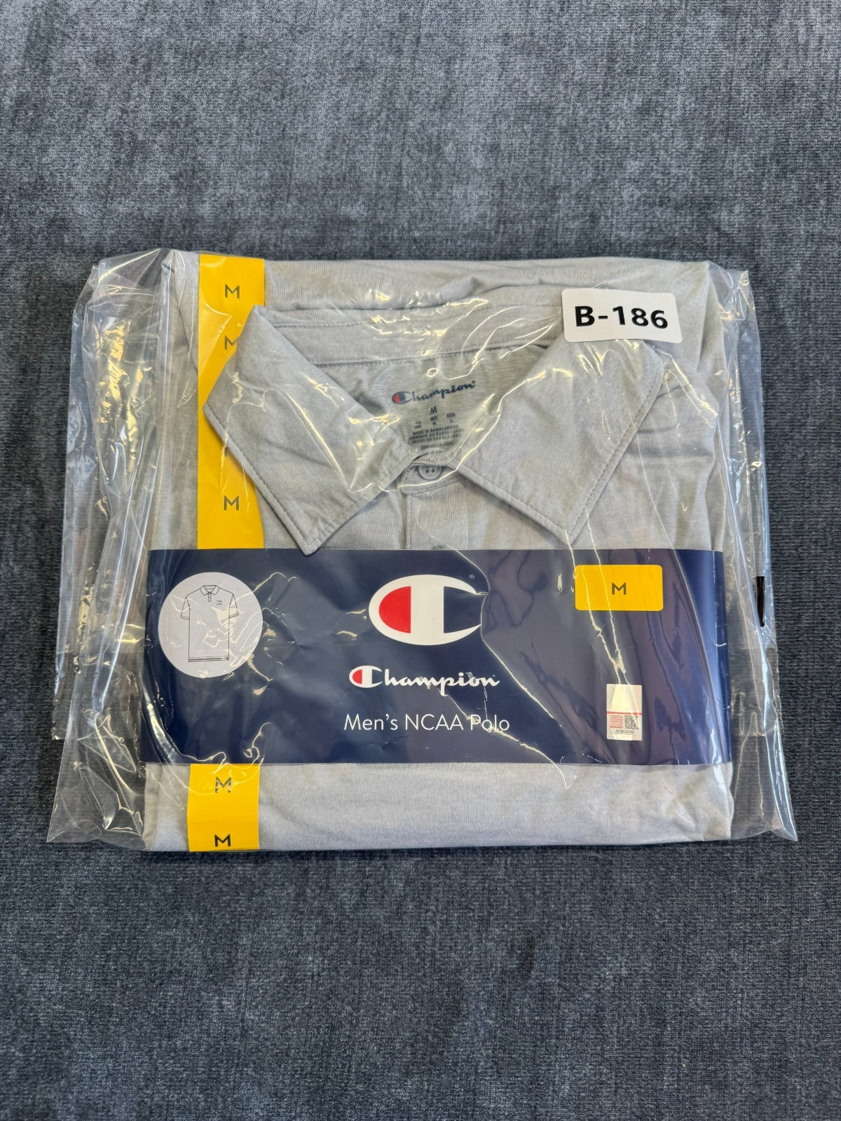 NWT Champion NCAA Polo Shirt Men's Medium Gray Short Sleeve Pullover Lightweight