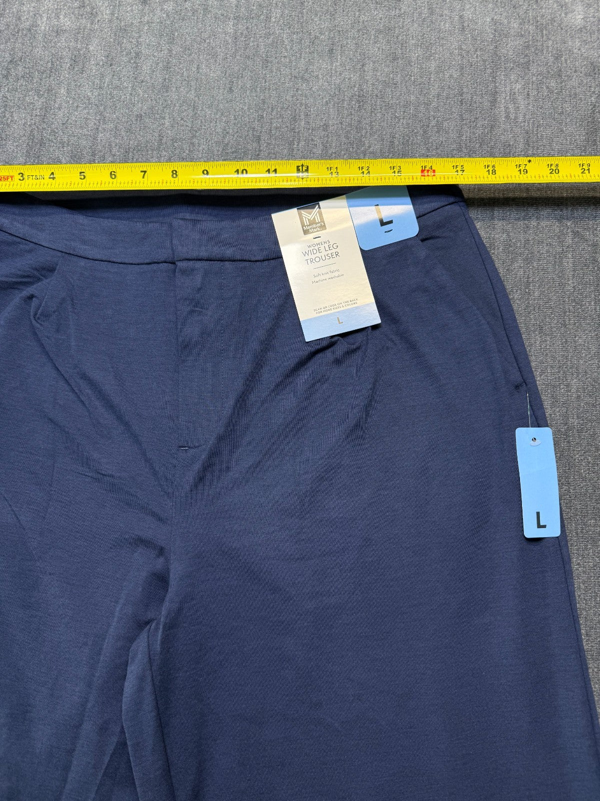 NWT Member's Mark Wide Leg Trouser Women's Large Blue Slash Pockets Casual Wear