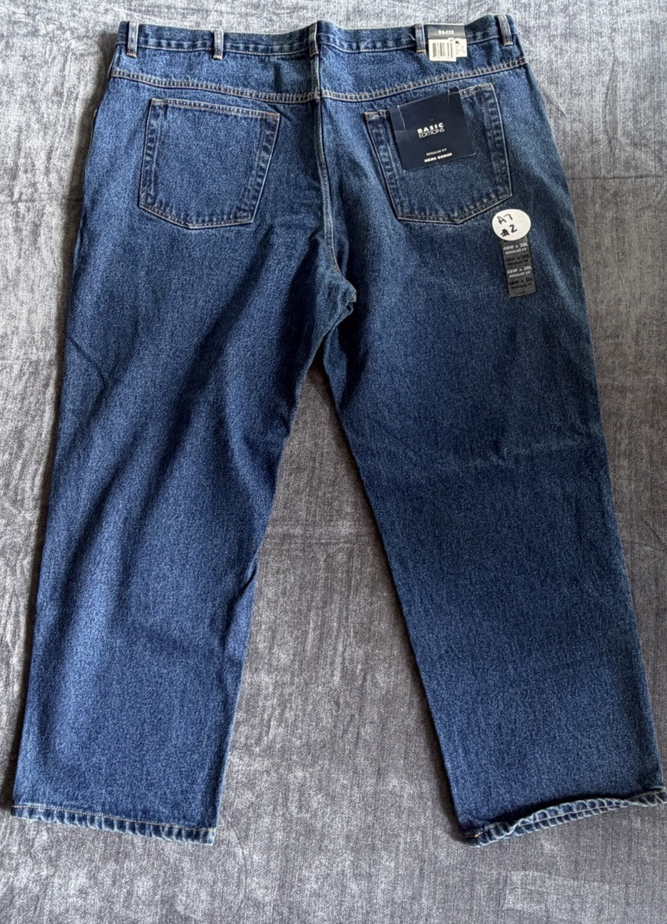 Basic Editions Regular Fit Men’s 48W X 30L Denim Blue Dark Jeans Classic NWT