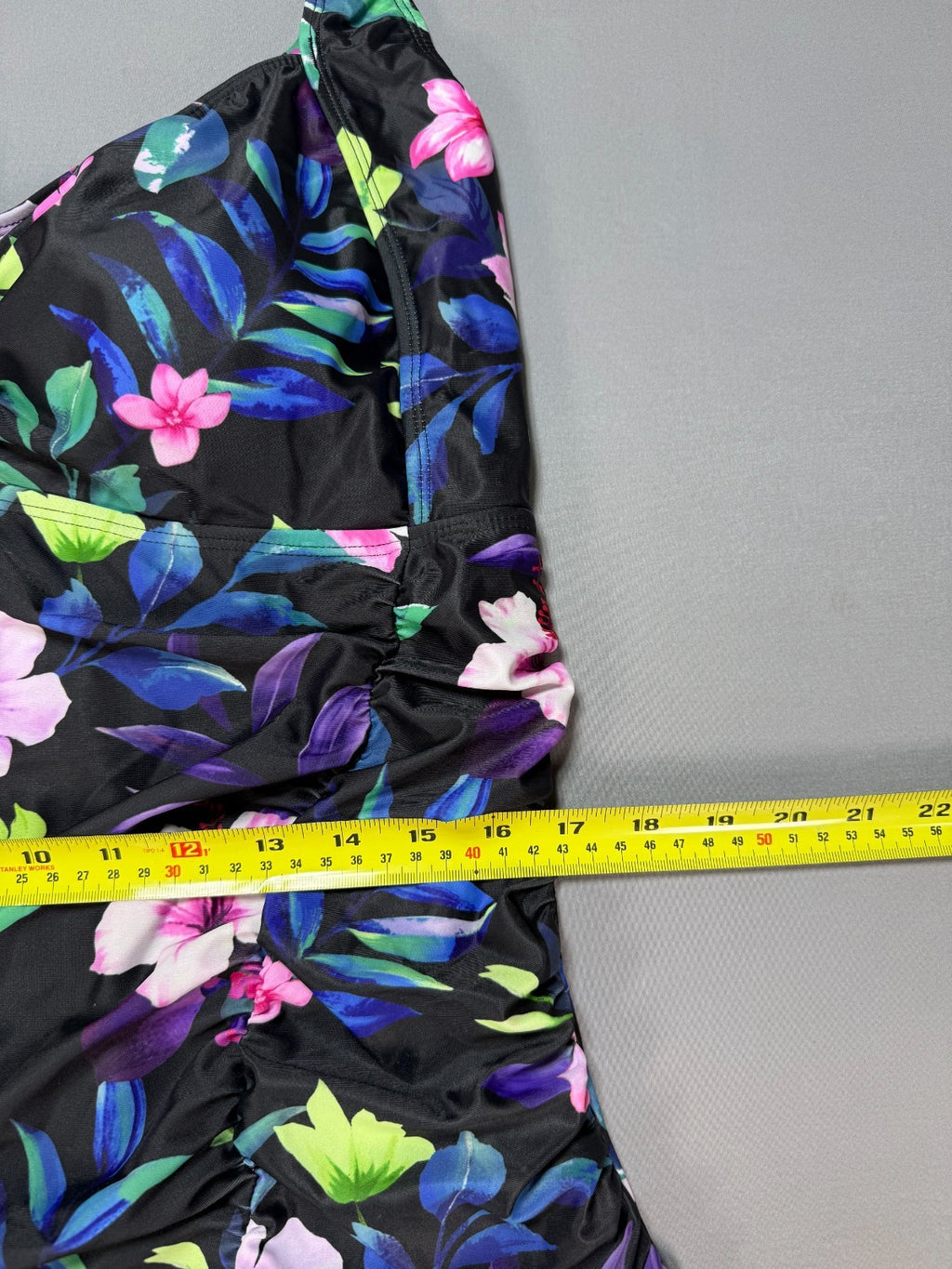 NWT Daci One Piece Swimsuit Women 22W Black Tropical Tummy Control Ruched Floral