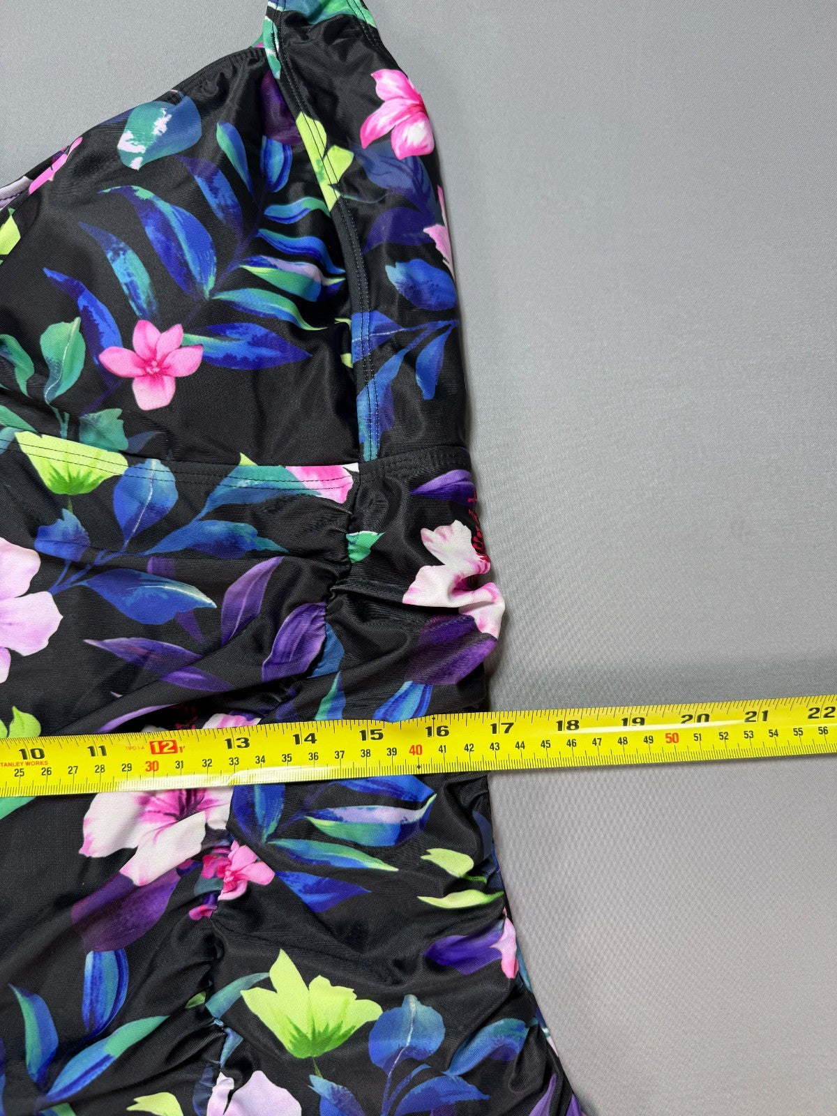NWT Daci One Piece Swimsuit Women 22W Black Tropical Tummy Control Ruched Floral