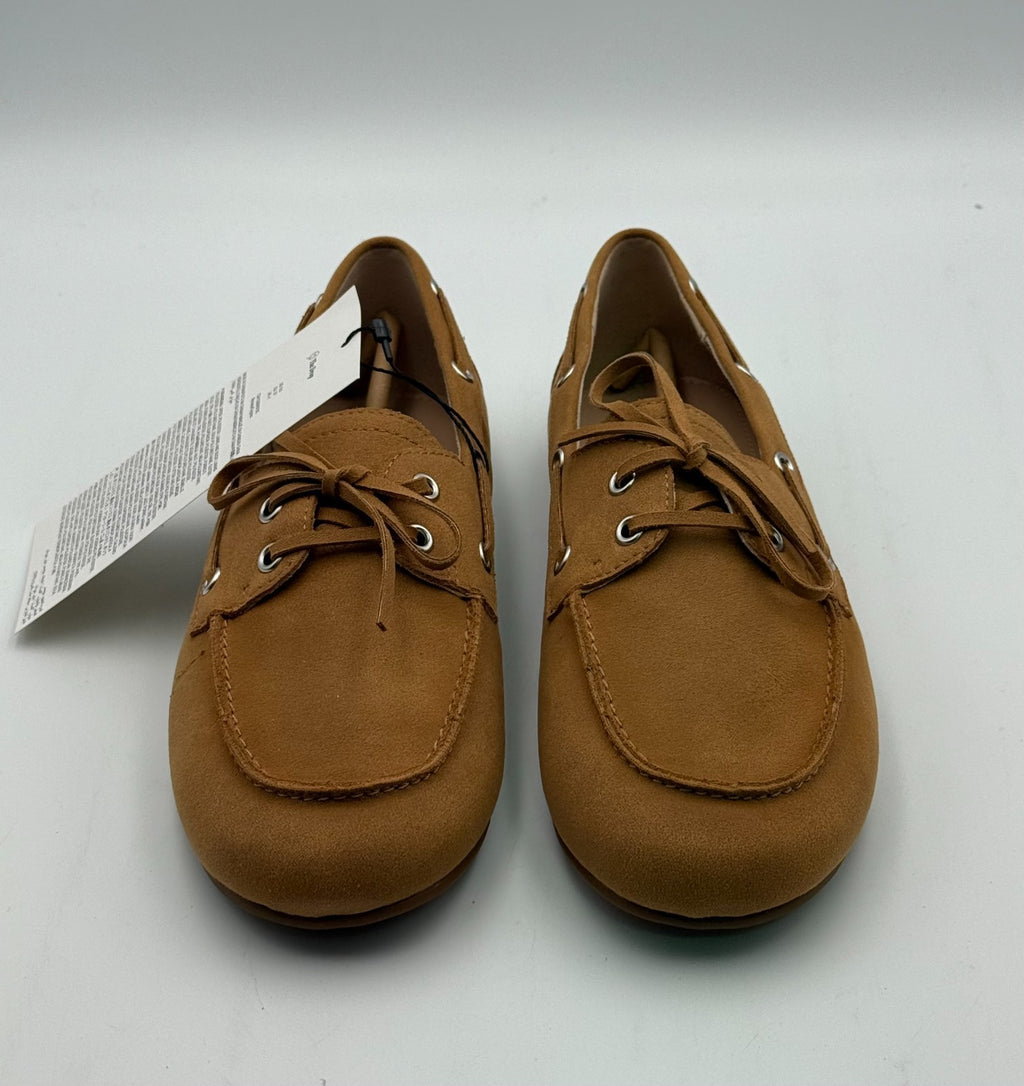 New The Drop Lace Details Boat Shoes Women's 6.5 Tan Faux Suede Slip-On Comfort