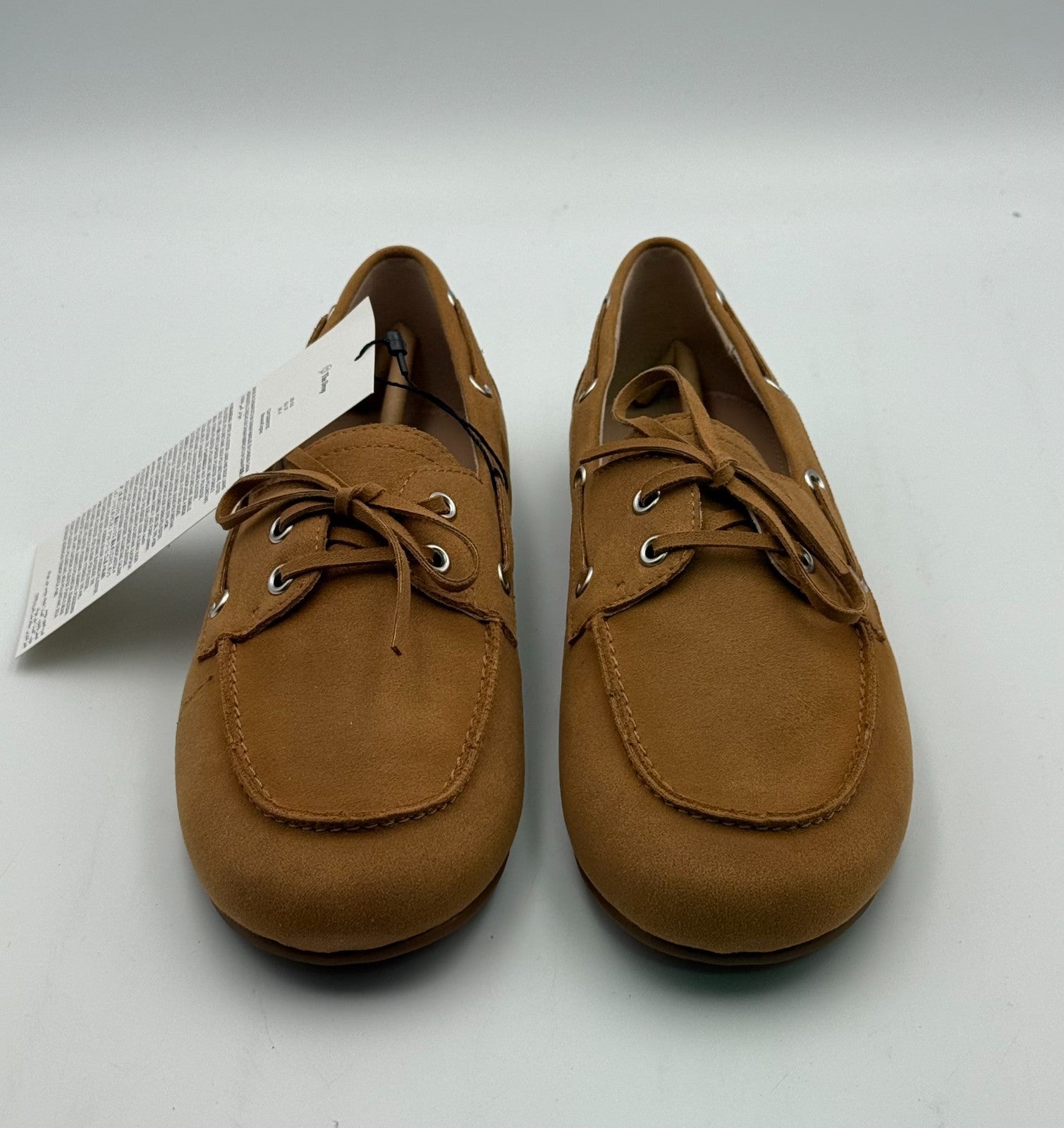 New The Drop Lace Details Boat Shoes Women's 6.5 Tan Faux Suede Slip-On Comfort