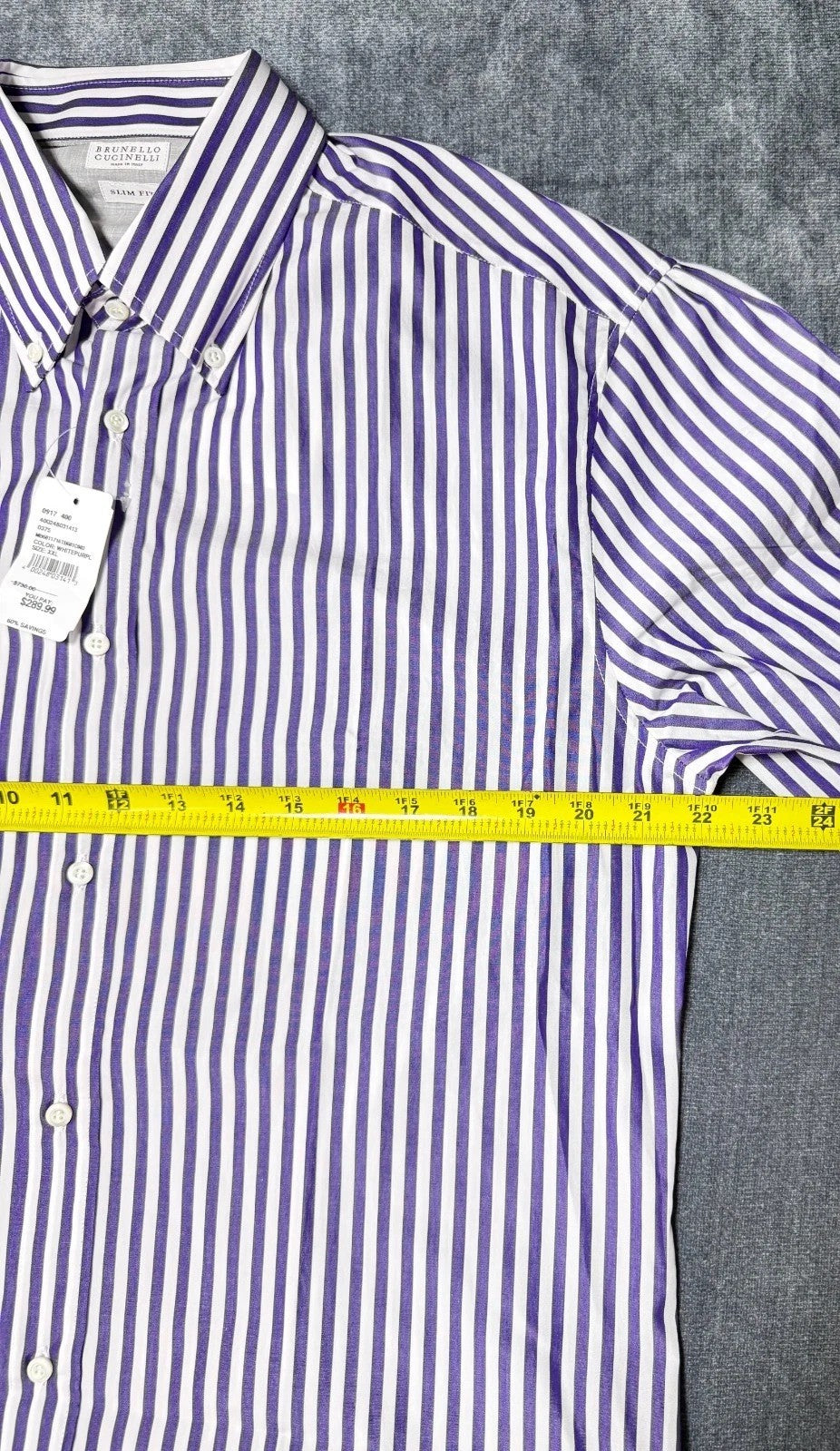 Brunello Cucinelli Button-Up Shirt Men's 2XL Blue/White Striped Slim Fit Collar